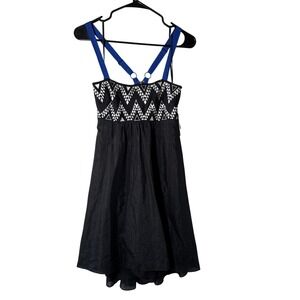 Anthropologie Leifnotes  Black Silk Cotton Embroidered Cage Back Dress Sz 2 FLAW